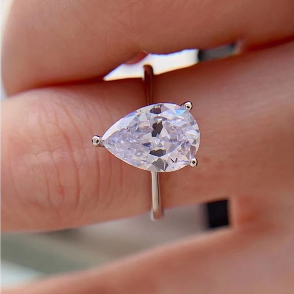 Classic Teardrop 2 Carat Moissanite Ring Radiant - Picture 10 of 10